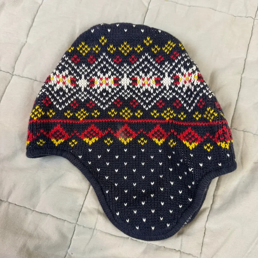 Hanna Andersson Fair Isle Winter Trapper Hat Cotton Ear Flaps Boys M Blue Red